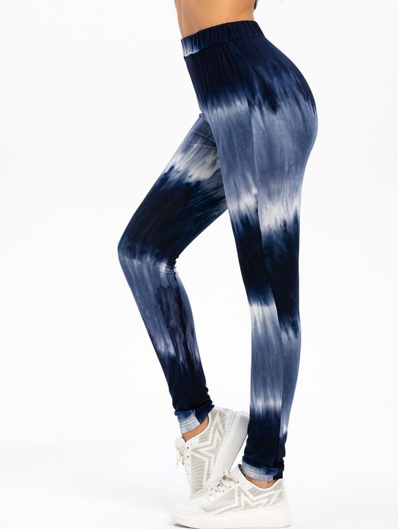 Pantalon Moulant Teinté à Taille Haute - Bleu de Soie L