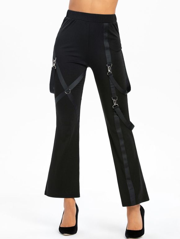 Pantalon Gothique à Bretelle Amovible avec Bague en D Métallique - Noir 3XL
