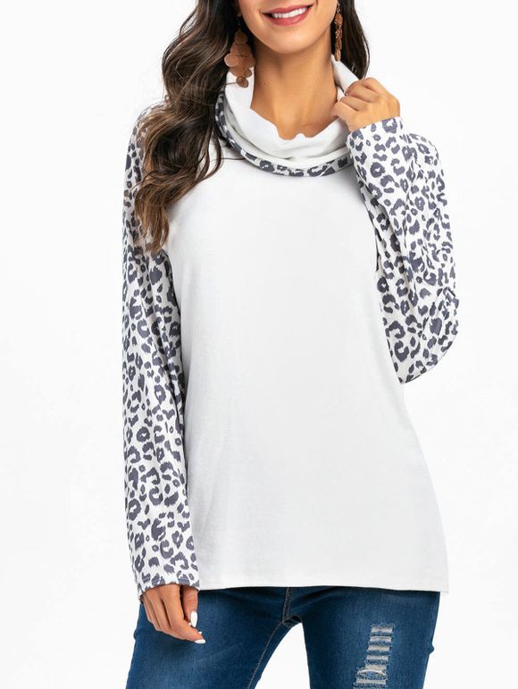 Léopard raglanmouw Sweat-shirt à col bénitier - Blanc XL