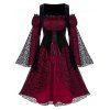 Robe d'Halloween Gothique Vampire Cosplay à Manches de Cloche - Rouge Vineux 3XL