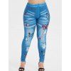 Legging 3D Déchiré Papillon Imprimé Grande Taille - Bleu Cristal 2X
