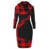 Mini Robe Moulante à Carreaux Grande Taille à Col Bénitier - Noir L