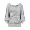 T-shirt Graphique Manches Chauve-souris de Grande Taille à Col Oblique - Gris 1X