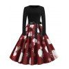 Robe de Noël Ligne A Ceinturée Imprimée à Manches Longues - multicolor 2XL