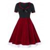 Robe Trapèze Vintage Bicolore en Velours Grande Taille - Rouge Cerise 4X
