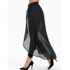 Maxi Jupe Haute Basse Transparente à Fante Haute à Bretelle Bouclée - Noir 3XL