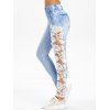 Legging Panneau Applique au Crochet Transparent à Taille Haute - Bleu de Jean XL