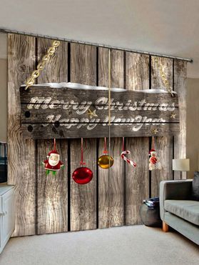 2 Panels Christmas Greeting Wooden Board Print Window Curtains
