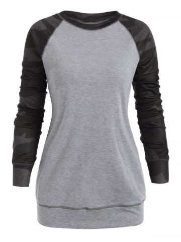 Camo Raglan Sleeve Stitching Contrast Plus Size Sweatshirt