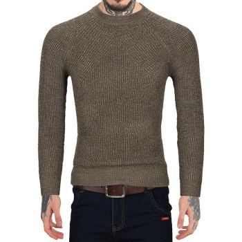 

Brief Style Round Neck Sweater, Khaki