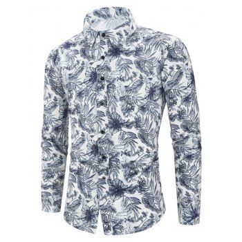 

Plant Leaf Allover Print Long Sleeve Button Shirt, White
