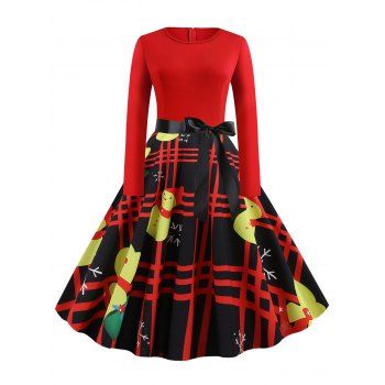 

Christmas Snowman Snowflake Print Plus Size Dress, Red