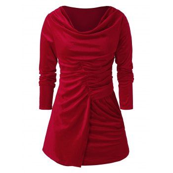 

Plus Size Velvet Cowl Collar Solid T Shirt, Red wine