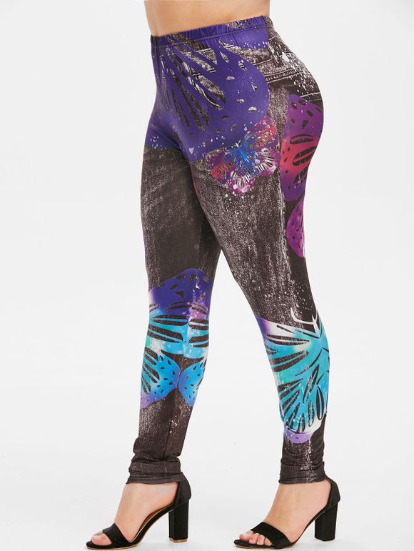 Legging Moulant Papillon Imprimé Grande Taille - Noir 4X