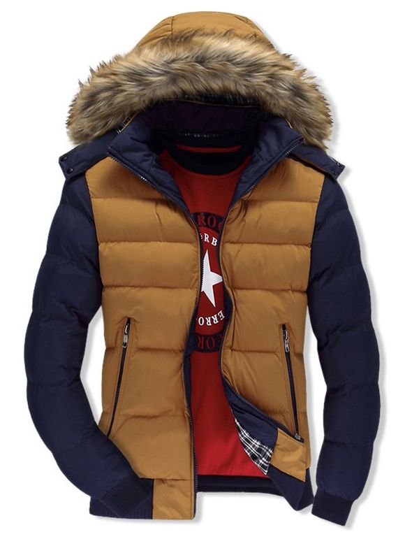Manteau à Capuche Zippé Fourré Bicolore - Jaune d'Abeille S