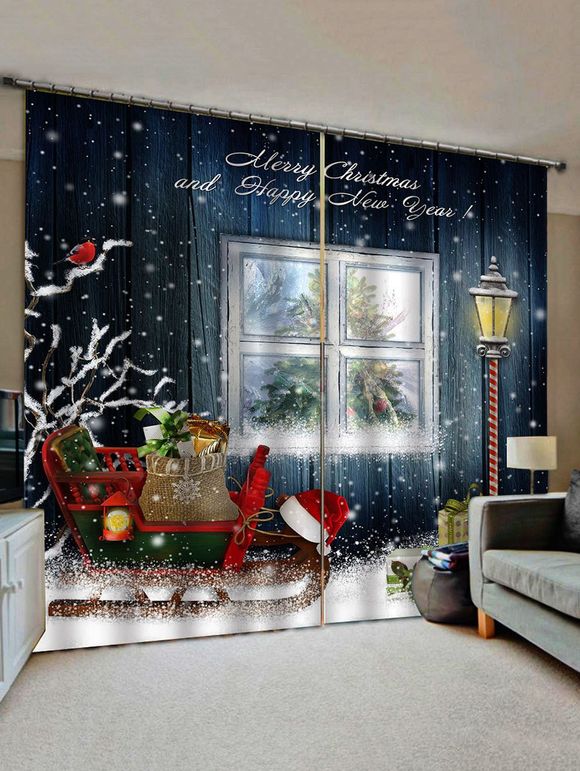 Rideaux de Fenêtre de Noël Traîneau et Cadeau Imprimés 2 Panneaux - multicolor W28 X L39 INCH X 2PCS