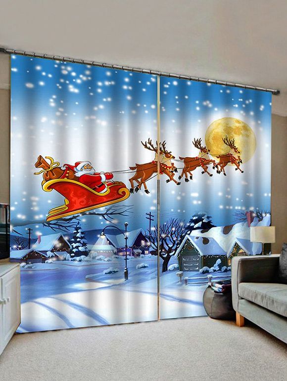 Rideau de Fenêtre de Noël Village et Père Noël Imprimés 2 Panneaux - multicolor W30 X L65 INCH X 2PCS