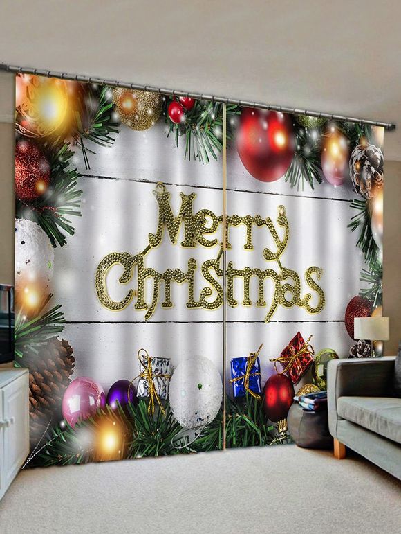 Rideau de Fenêtre de Noël Boule et Cadeaux Imprimés 2 Panneaux - multicolor W33.5 X L79 INCH X 2PCS