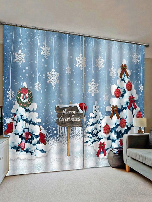 Rideau de Fenêtre de Noël Sapin et Flocon de Neige Imprimés 2 Panneaux - multicolor W30 X L65 INCH X 2PCS