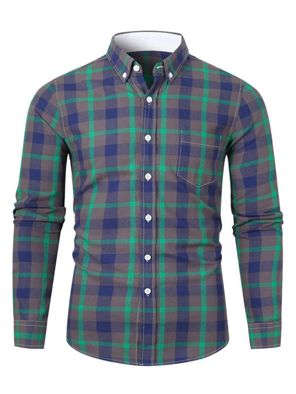 

Plaid Pattern Pocket Long-sleeved Shirt, Green