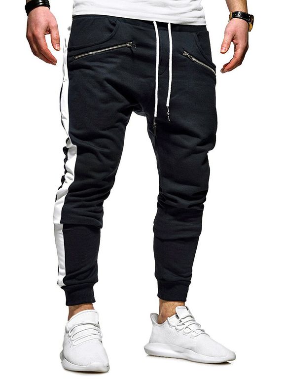 Pantalon de Sport de Jogging Zippé à Ourlet Contrasté avec Poche - Cadetblue XL