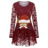 Haut de Noël Long Panneau en Dentelle Cerf Imprimé Grande Taille - Rouge L