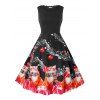 Robe Pin Up Vintage à Imprimé Chat de Noël de Grande Taille - Noir 2X