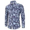 Chemise Boutonnée à Imprimé Feuille à Manches Longues - Bleu XL