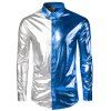 Chemise Bicolore Boutonnée Métallique à Manches Longues - Bleu L