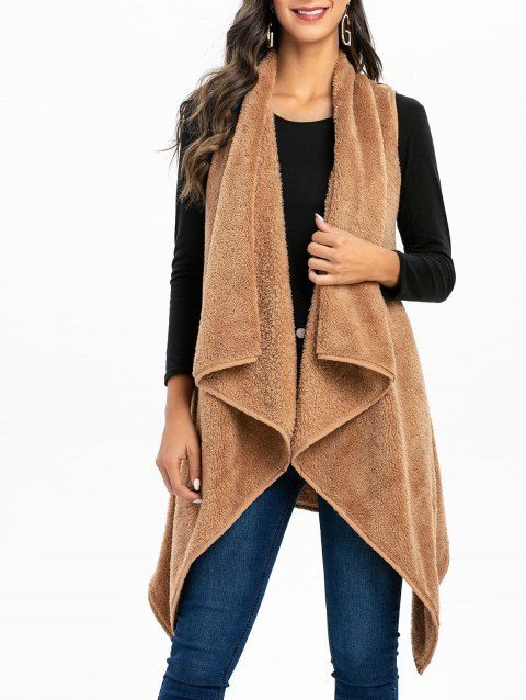 Gilet Asymétrique Long en Fausse Fourrure