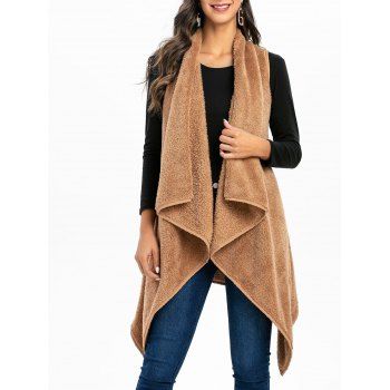 

Faux Fur Asymmetrical Longline Waistcoat, Brown