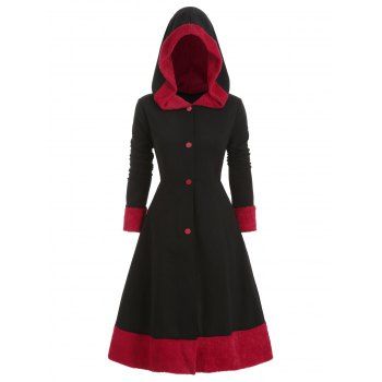 

Hooded Plus Size Fuzzy Trim Coat, Black