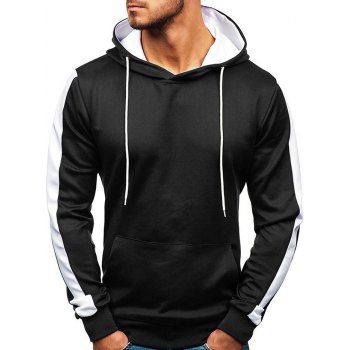 

Contrast Tape Sleeve Kangaroo Pocket Fleece Pullover Hoodie, Black