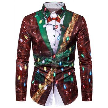 

Christmas Faux Sequins Button Up Tuxedo Shirt, Multicolor