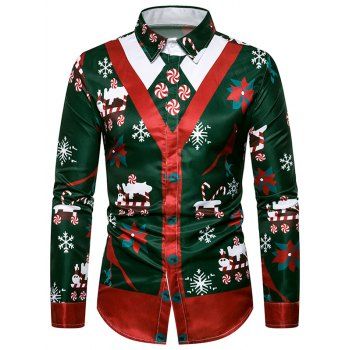 Image of Christmas Candy Print Faux Tuxedo Shirt
