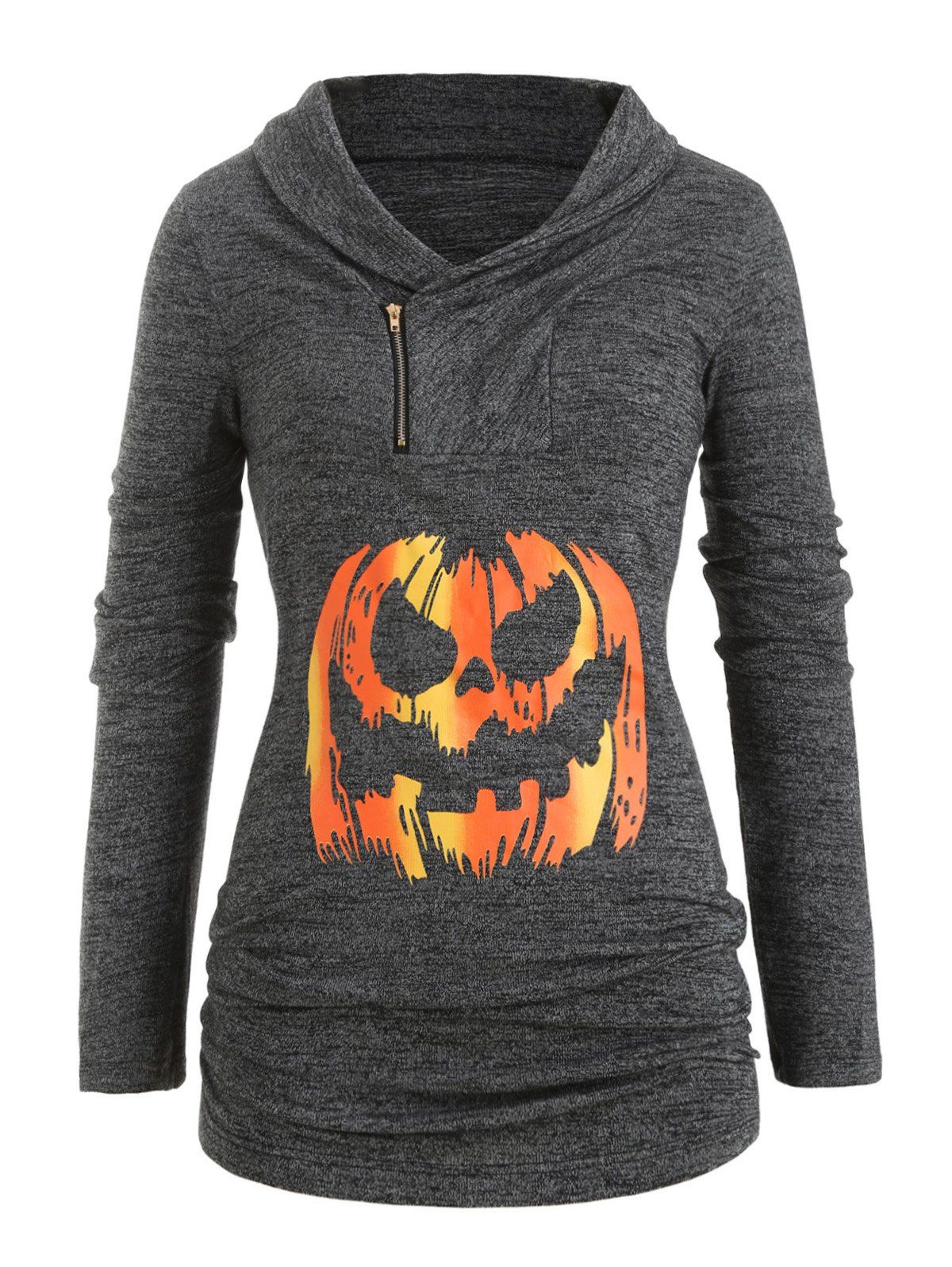 

Heathered Flame Skull Halloween Zippered Plus Size Sweatshirt, Gray