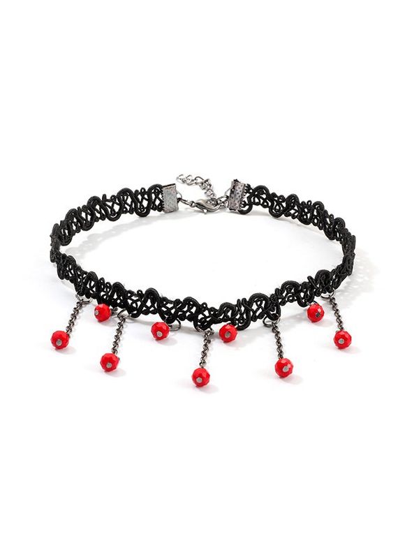 Gothic Beads Fringe Lace Choker Necklace - BLACK 