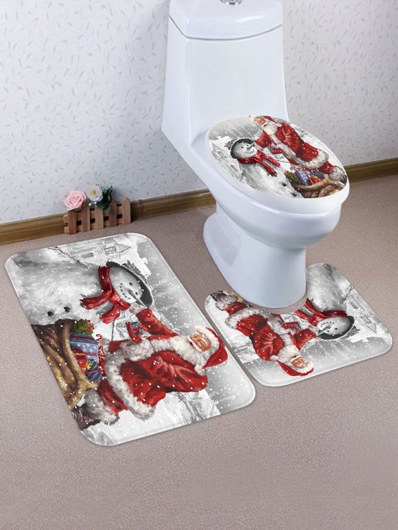 Ensemble Tapis de Toilettes Motif Père Noël et Bonhomme de Neige 3 Pièces - multicolor 