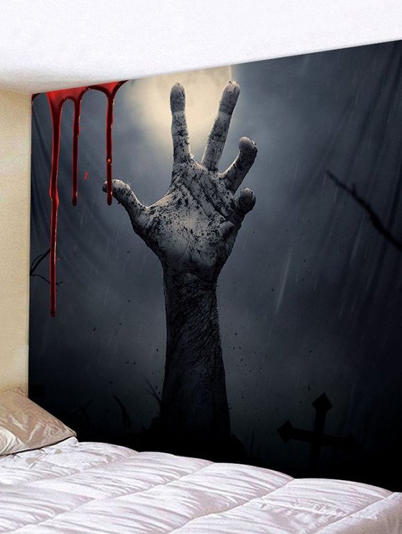 Tapisserie d'Halloween Enfer Main avec Sang - Nuit W91 X L71 INCH