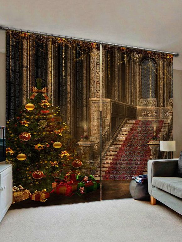 Rideaux de Fenêtre Sapin de Noël et Palais Imprimés 2 Panneaux - multicolor W33.5 X L79 INCH X 2PCS