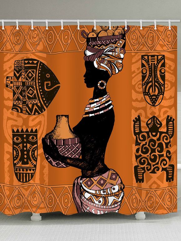 Rideau de Douche Imperméable Femme Africaine Imprimée Pour Salle de bain - multicolor B 150*180CM