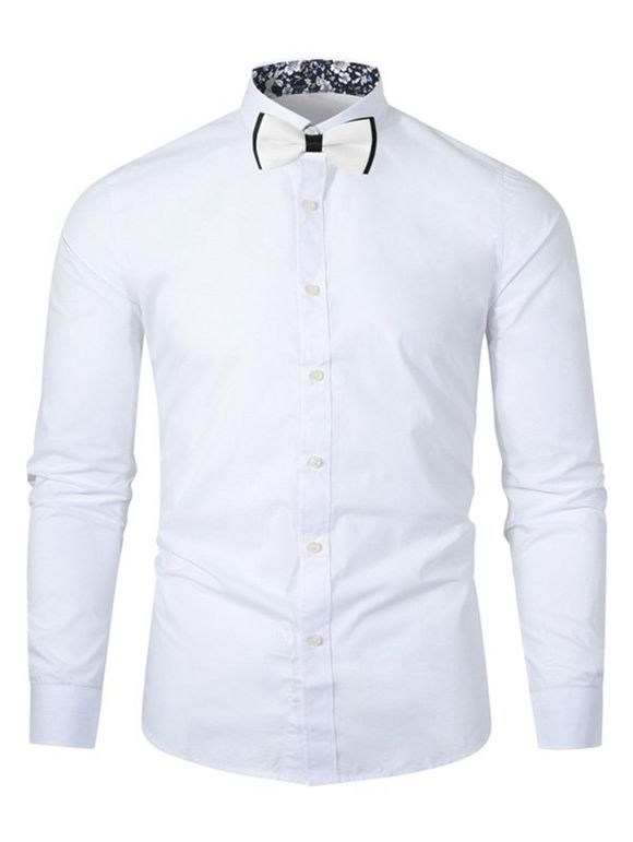 Chemise Fleurie Boutonnée Imprimée à Manches Longues - Blanc L