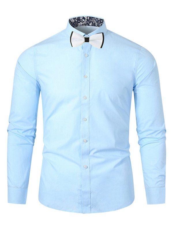

Long-sleeved Floral Printed Button Up Shirt, Light blue