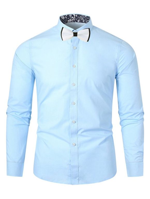 Chemise Fleurie Boutonnée Imprimée à Manches Longues - Bleu clair XL