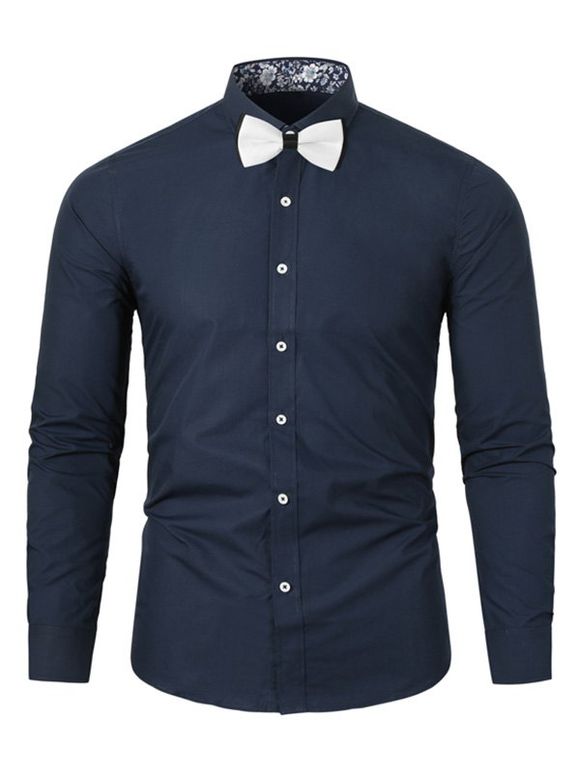 Chemise Fleurie Boutonnée Imprimée à Manches Longues - Cadetblue M