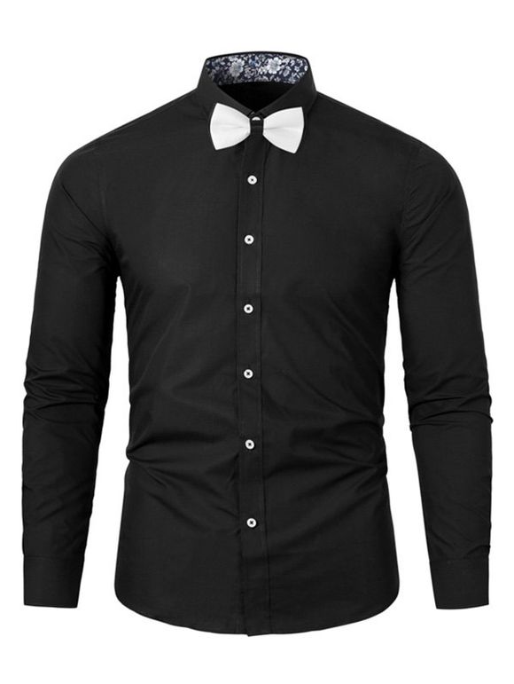 Chemise Fleurie Boutonnée Imprimée à Manches Longues - Noir 2XL