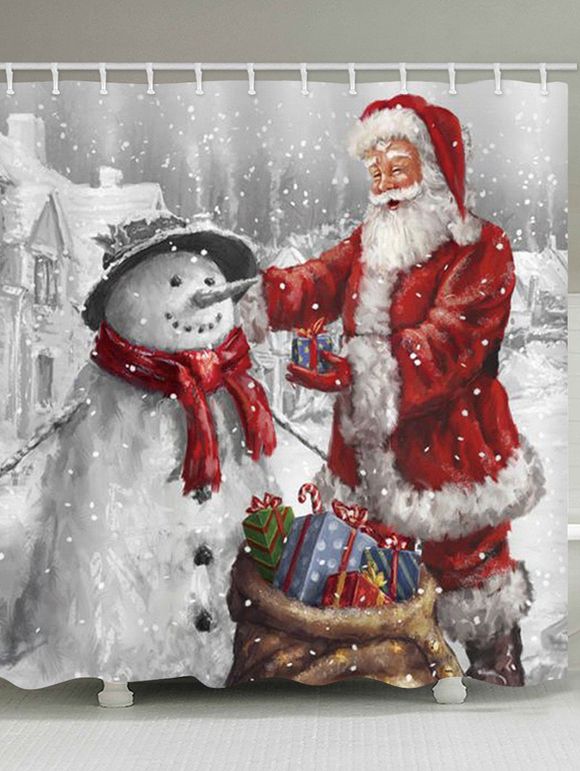 Rideau de Douche Imperméable Père Noël et Bonhomme de Neige Imprimés Pour Salle de bain - multicolor W59 X L71 INCH