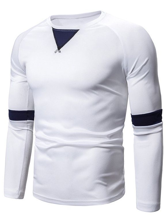 T-shirt Décontracté en Couleur Jointive à Manches Longues - Blanc 3XL