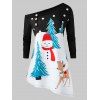 Sweat-shirt Asymétrique Bonhomme de Neige Imprimé de Noël de Grande Taille à Col Oblique - multicolor 3X