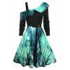 Robe Asymétrique d'Halloween Ciel Etoilé Anneau en O à Col Oblique Longueur à Genou - Vert profond L